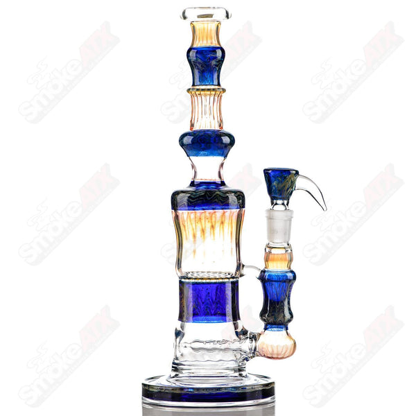 Cobalt Worked Honeycomb to Inline Waterpipe Tagle Glass - Smoke ATX