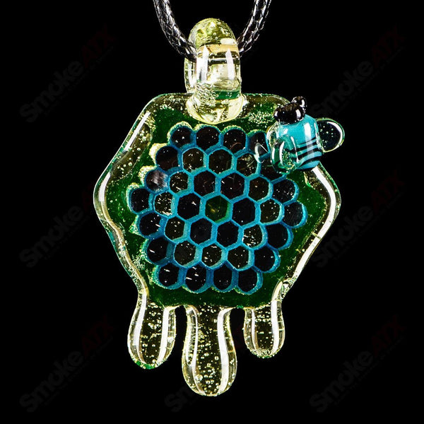 2" Honeycomb Drip Pendant (Teal/UV Green+Yellow) Joe P Glass - Smoke ATX