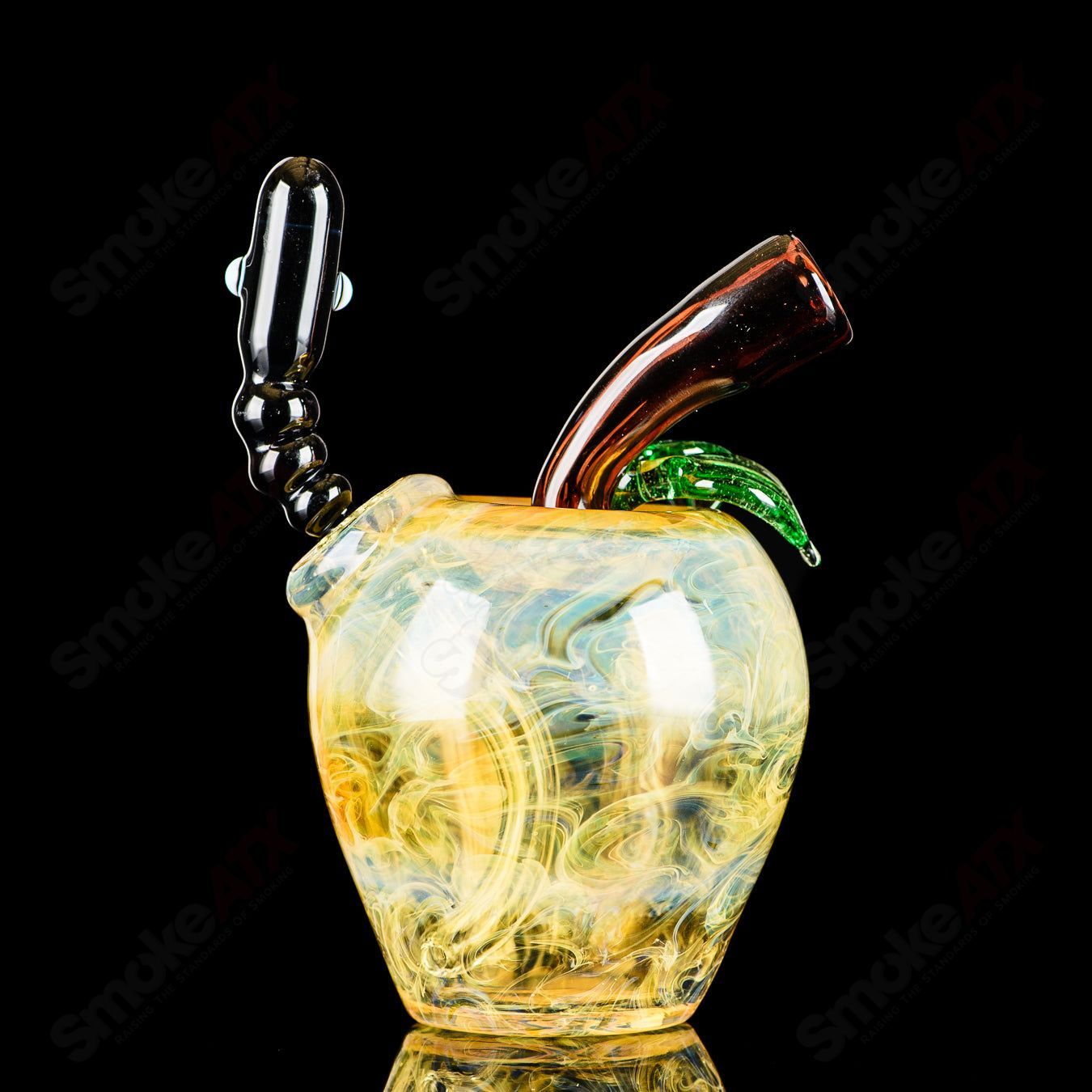 Yellow Apple Rig w/ Worm Dabber Pouch Glass - Smoke ATX