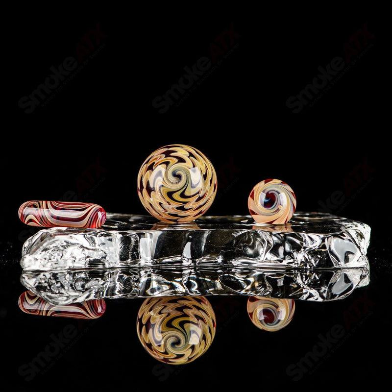 3pc UV Color Worked (Pomegranate/ Tan/ Lava) Slurper Set Indo Glass - Smoke ATX