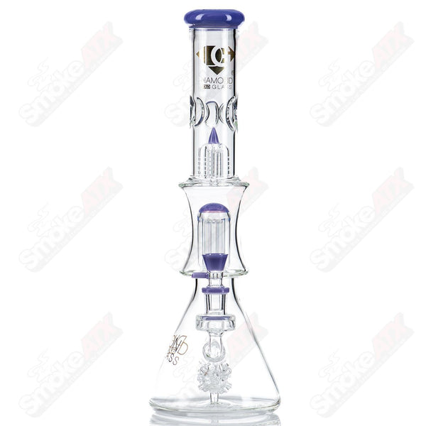 18" Violet Sea Mine Double Tree Beaker Diamond Glass - Smoke ATX 