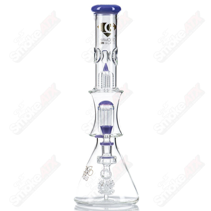 18" Violet Sea Mine Double Tree Beaker Diamond Glass - Smoke ATX 