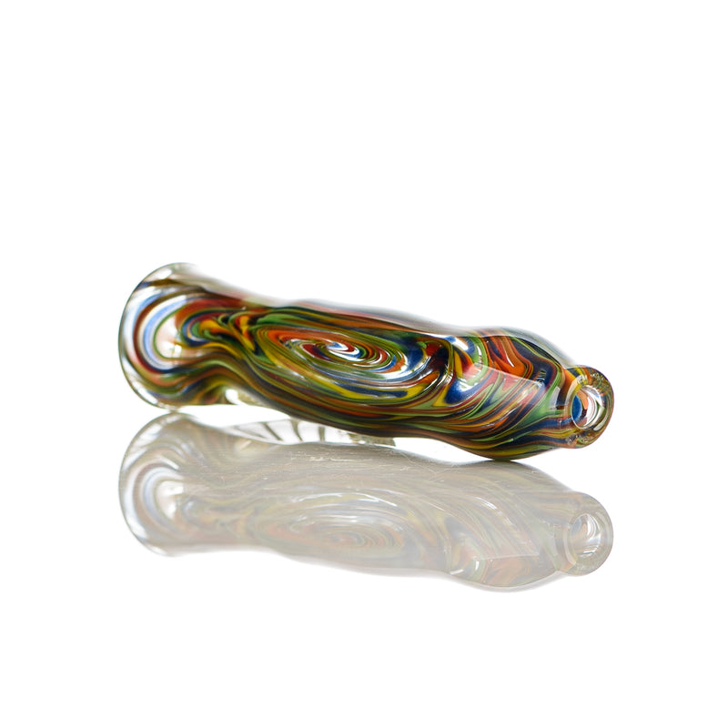 Rainbow Color Worked Chillum w/ Clear Horn Accent Signed - JMK Glass - Smoke ATX