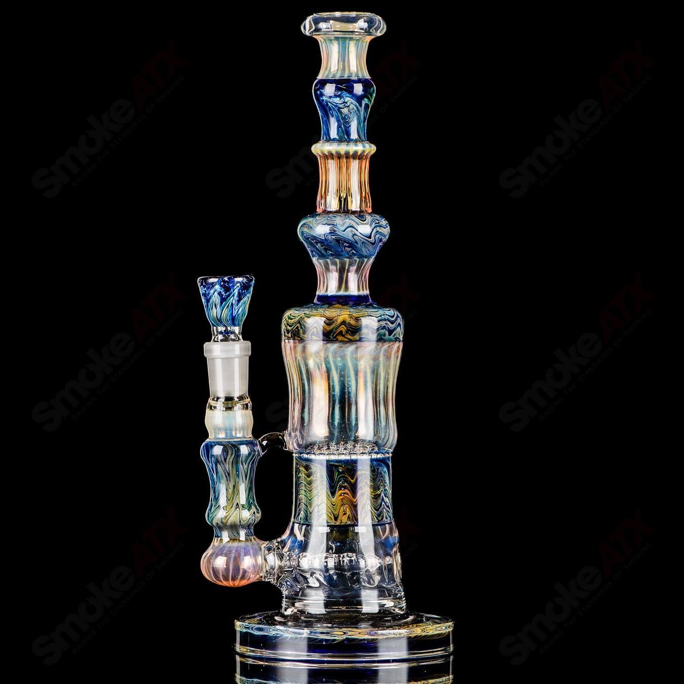 Cobalt Worked Honeycomb to Inline Waterpipe Tagle Glass - Smoke ATX