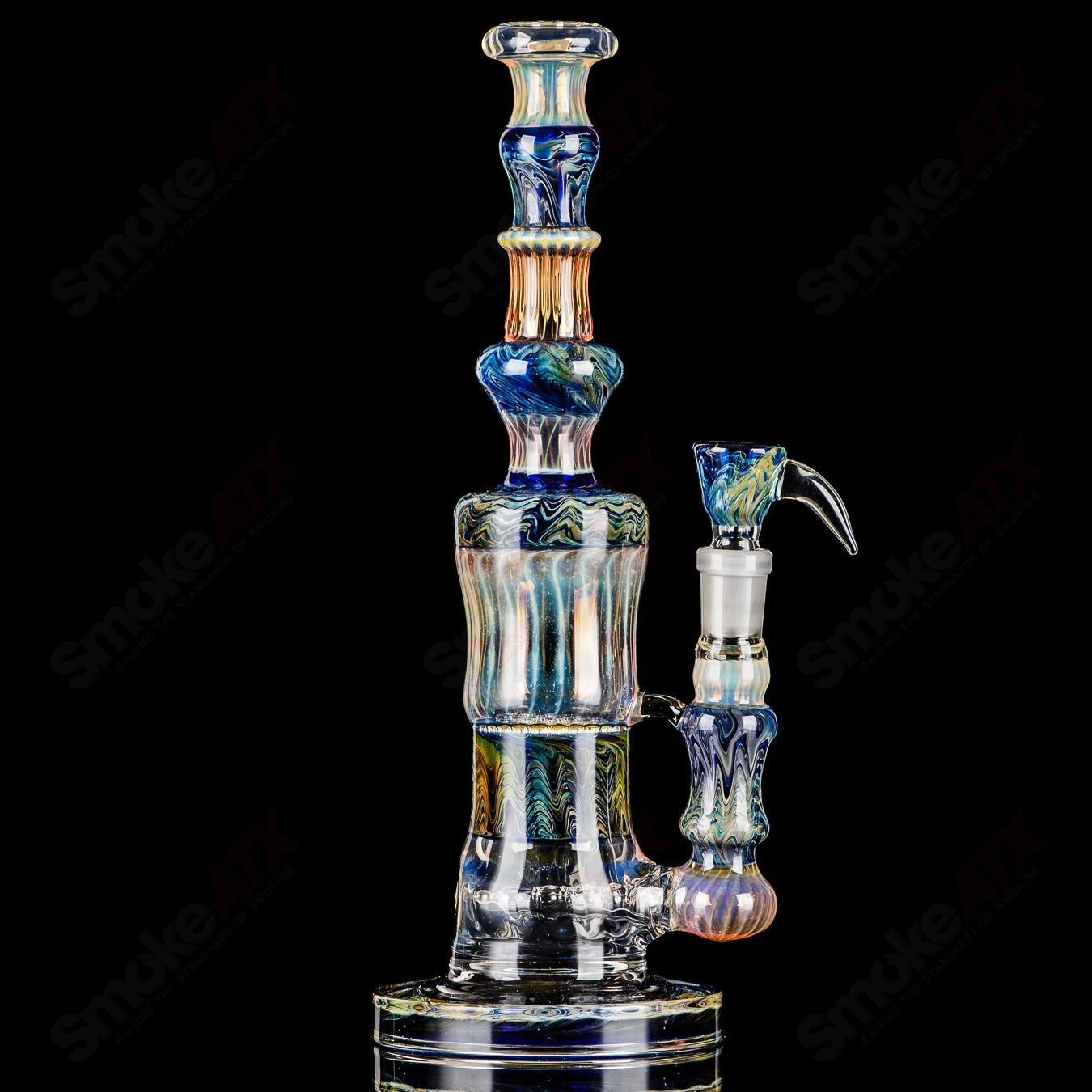 Cobalt Worked Honeycomb to Inline Waterpipe Tagle Glass - Smoke ATX