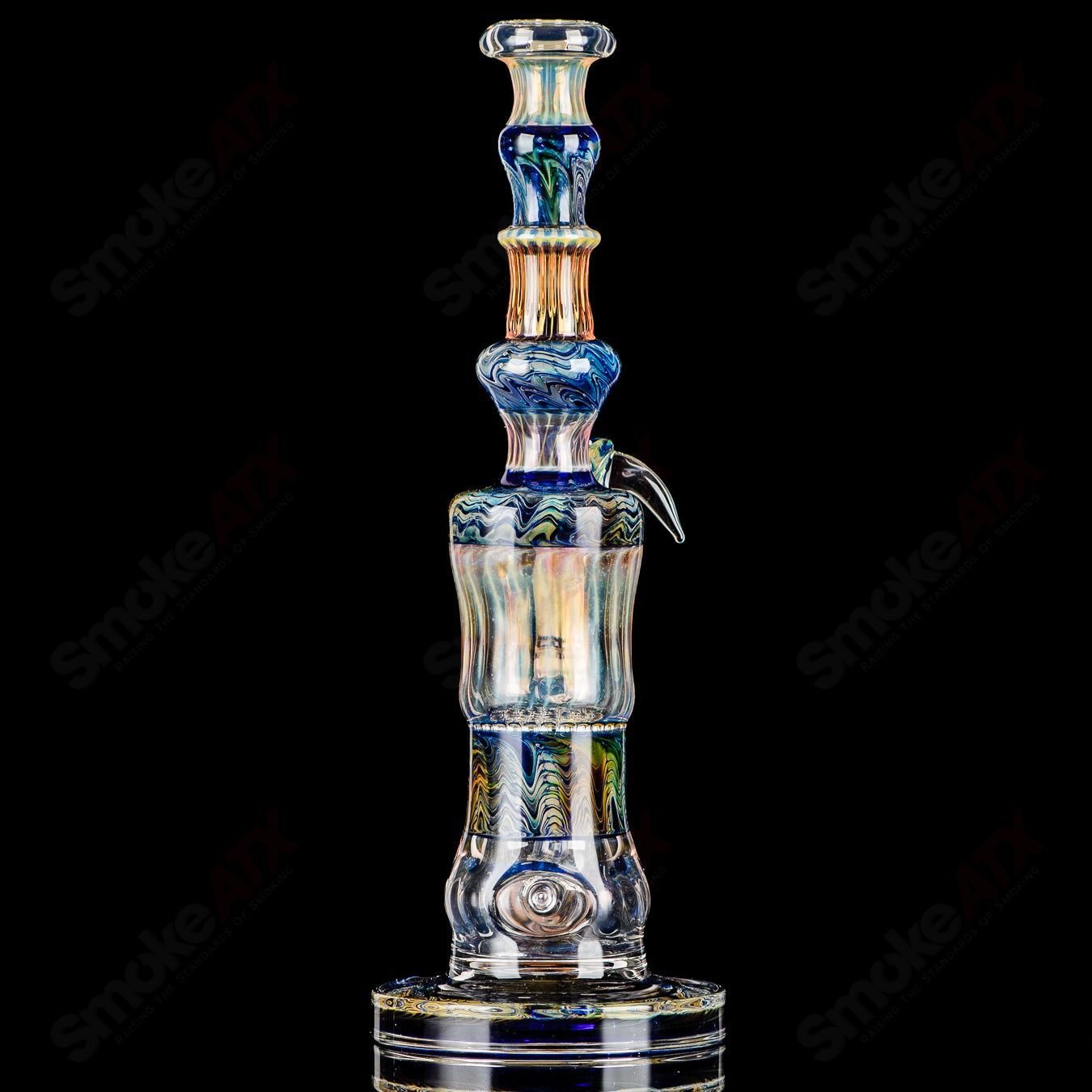 Cobalt Worked Honeycomb to Inline Waterpipe Tagle Glass - Smoke ATX