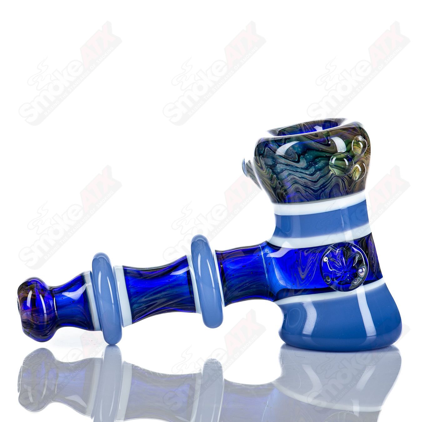 Color Worked Dry - Hammer (Blue/White Encalmo w Marias) by Tagle Glass - Smoke ATX