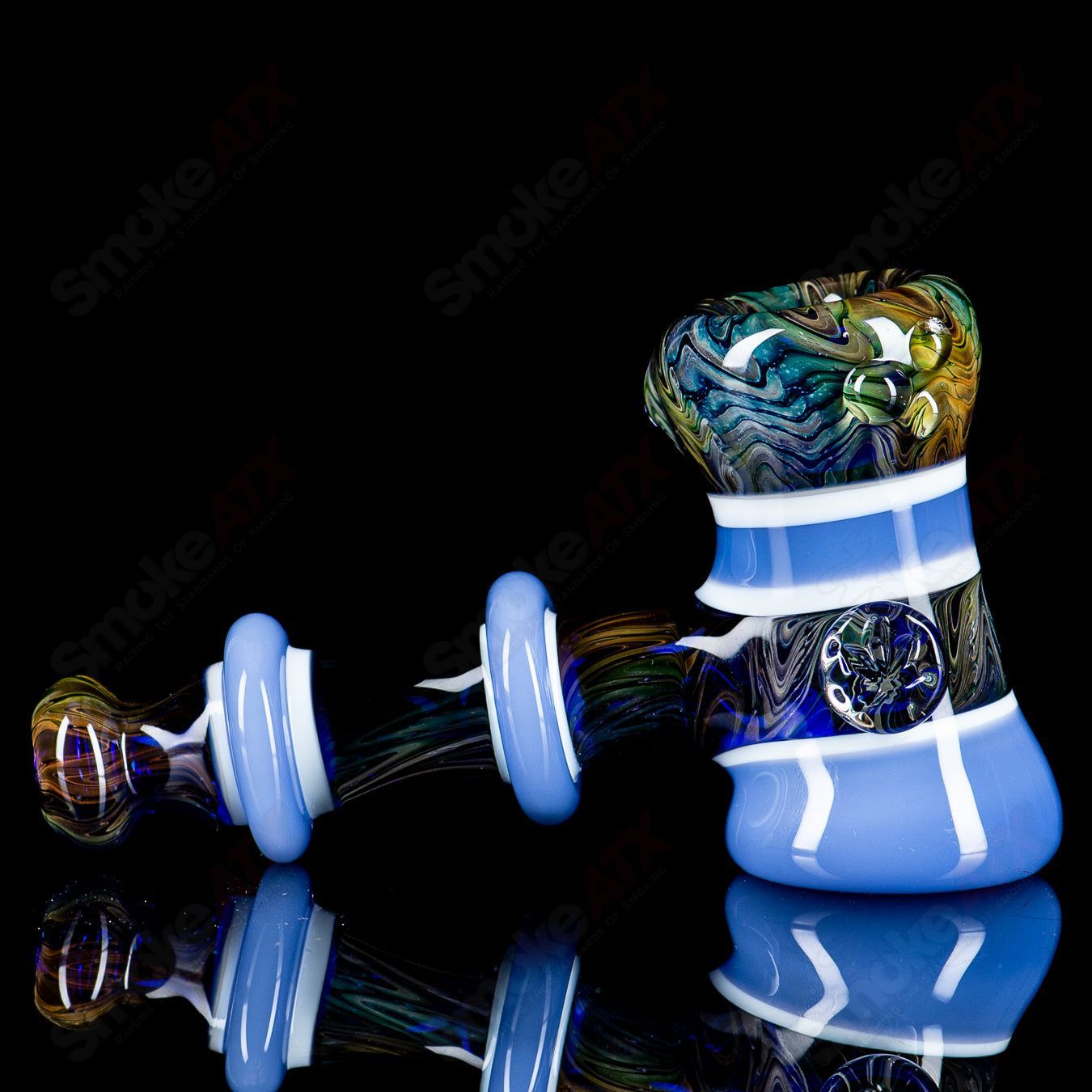Color Worked Dry - Hammer (Blue/White Encalmo w Marias) by Tagle Glass - Smoke ATX