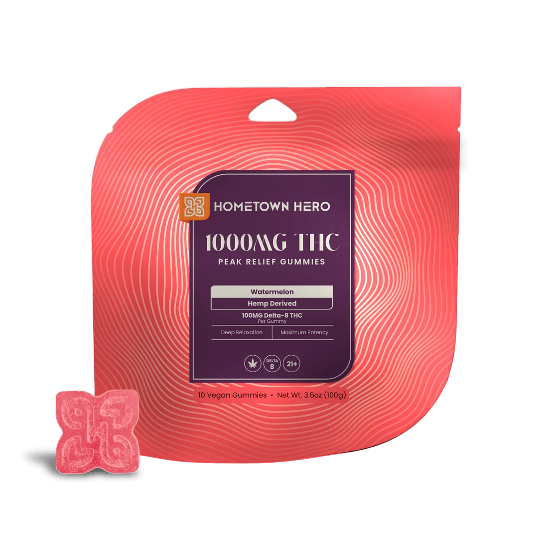 1000mg Watermelon Max Delta 8 Peak Gummies Hometown Hero - Smoke ATX 