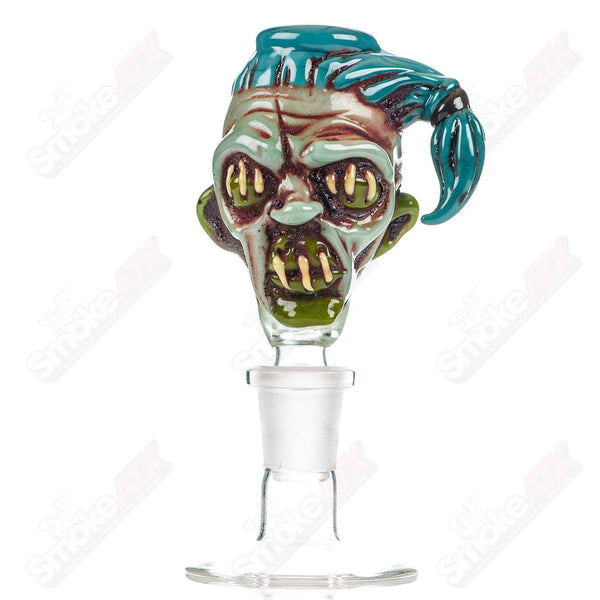 14mm Shrunken Head Bowl Slide Ghost Glass - Smoke ATX