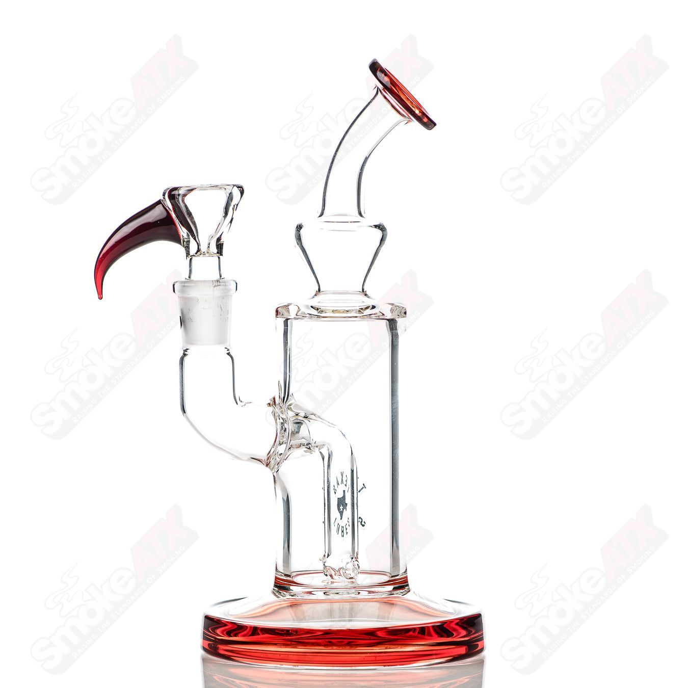 8in 14mm Rig w/ Flower Bowl (Red Elvis) Texas Tubes - Smoke ATX