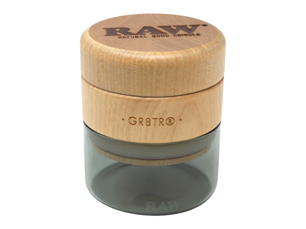 Black Glass 3pc Wood and Glass Storage Grinder RAW Natural Wood Grinder 65mm Fine Grind