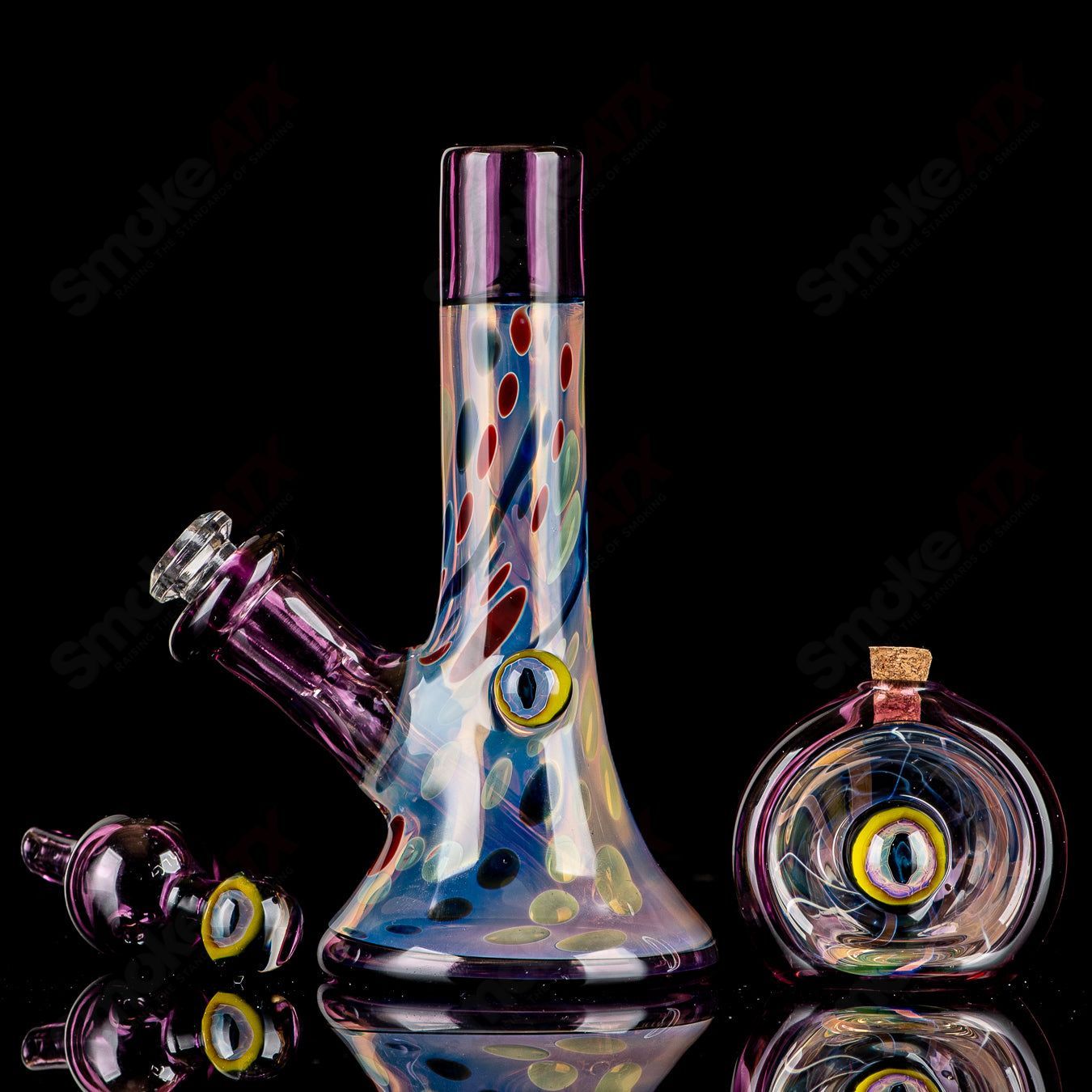 Dragon Eye Fumed Rig Set King Leo Glass - Smoke ATX