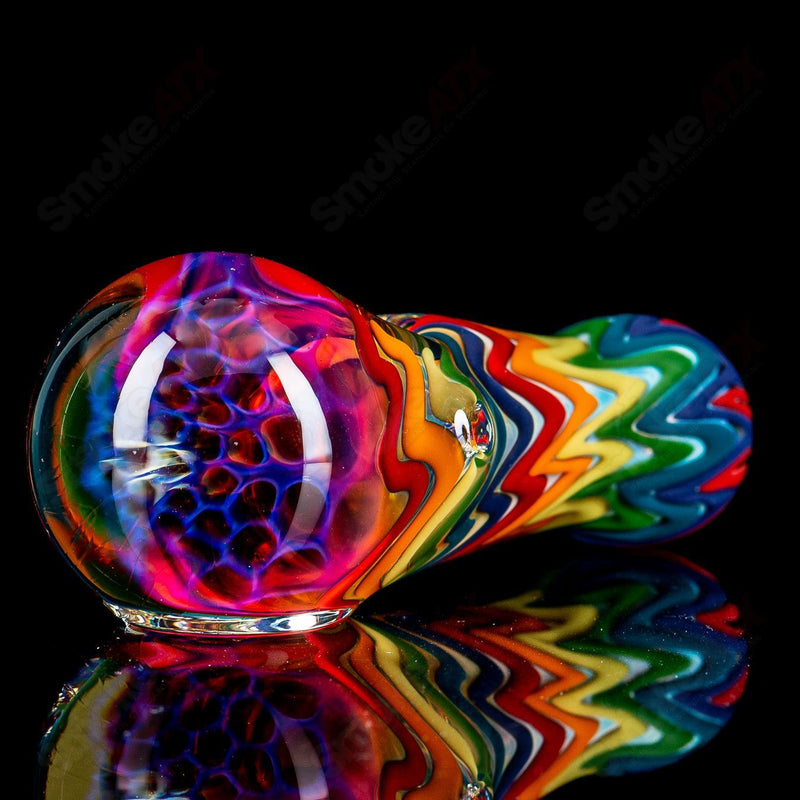 Rainbow Dichro Line Work Spoon W/ Honeycomb Cap by Shane Smith - Smoke ATX