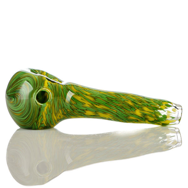 #1 Green/Yellow Worked Frit Spoon Signed - JMK Glass - Smoke ATX