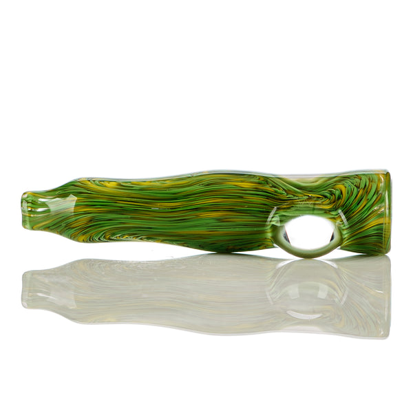 Green/Yellow Color Worked Chillum w/ Clear Dot Signed - JMK Glass - Smoke ATX