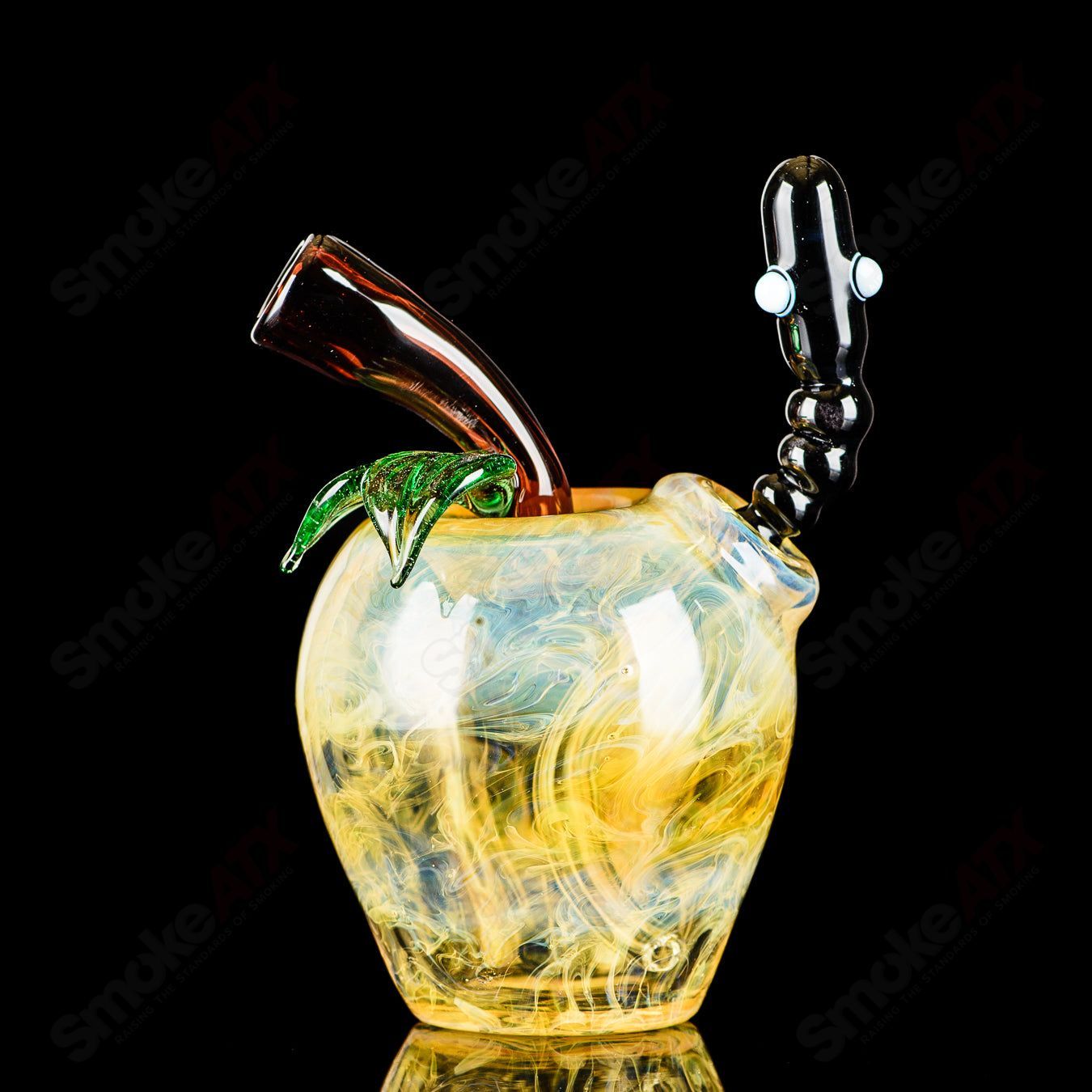 Yellow Apple Rig w/ Worm Dabber Pouch Glass - Smoke ATX