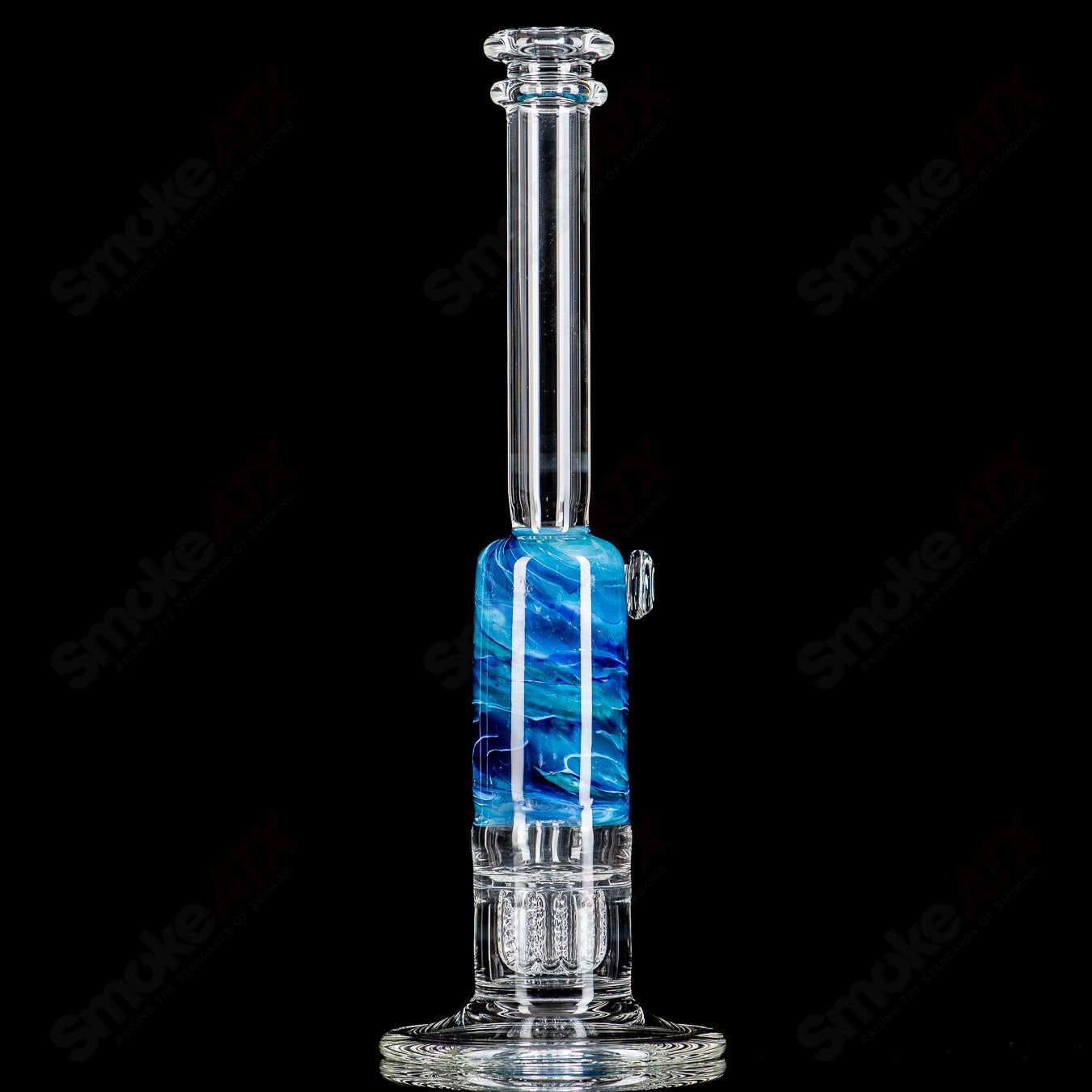 13" Blue/Light Blue Fade Apolocoline Straight Tube w/14m Bowl by Dirty Rico Glass x Nobody Glass - Smoke ATX 