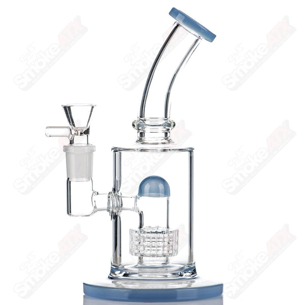 9" Milk Blue Stereo Perc Bubbler Diamond Glass - Smoke ATX