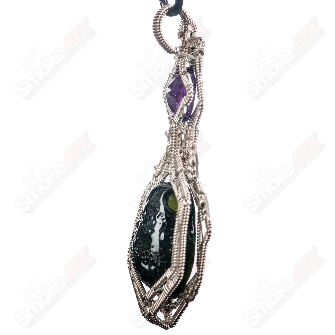 Sterling Silver Wirewrap Avocado Pendant w Faceted Amethyst Accent Mike Bishop x Boots