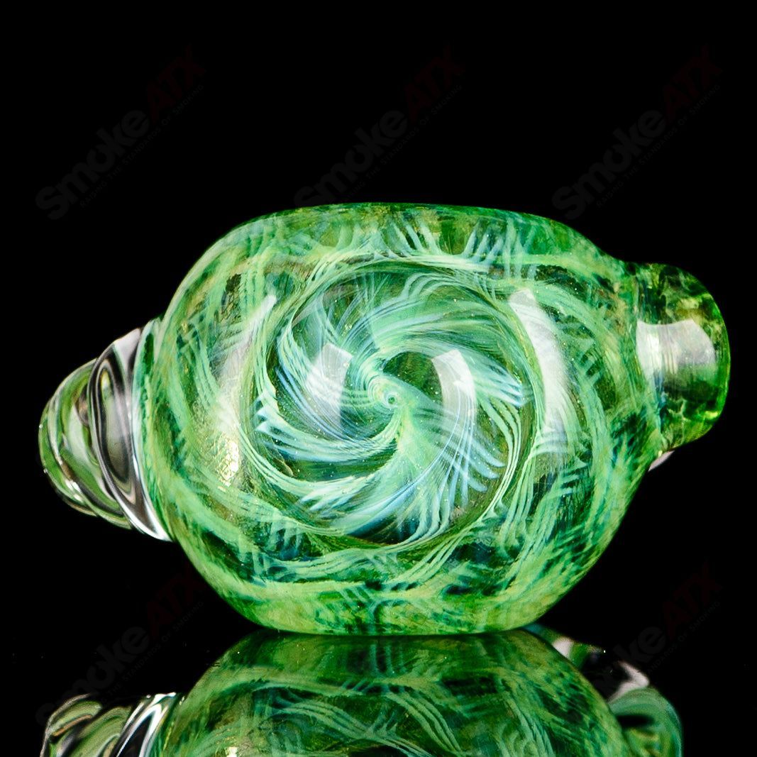 Transparent Green I/O Coil Spoon w Clear Horns Signed - JMK Glass - Smoke ATX