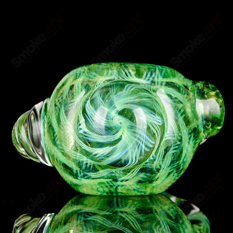 Transparent Green I/O Coil Spoon w Clear Horns Signed - JMK Glass - Smoke ATX