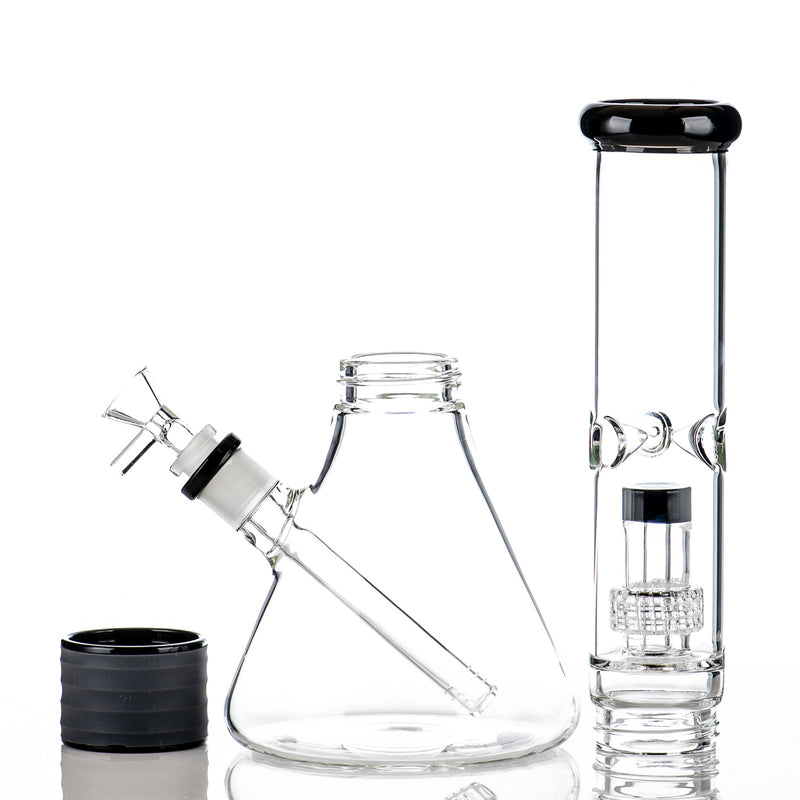 16" Black Accent Beaker w Gray Silicone Grip Diamond Glass - Smoke ATX