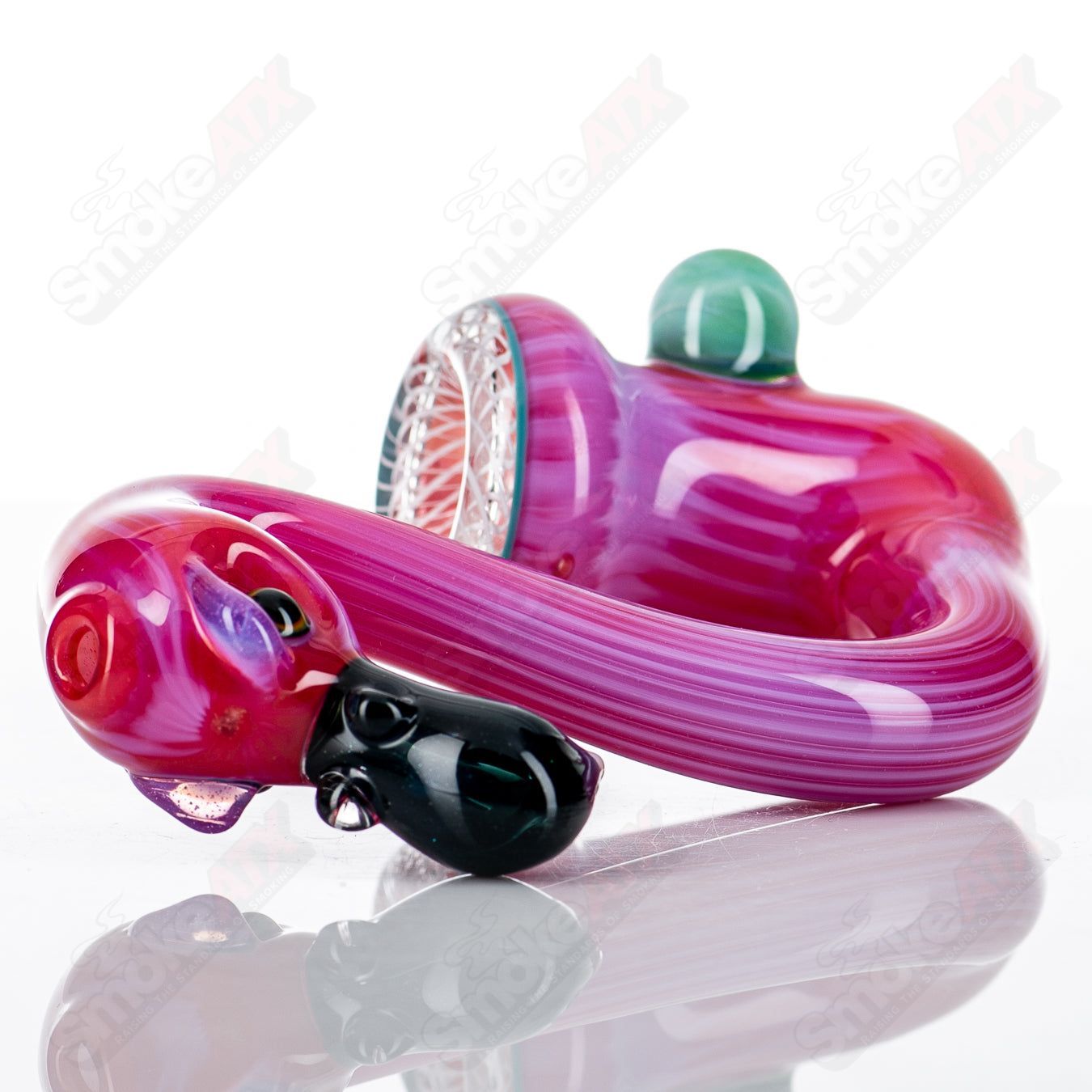 Colorful flamingo-shaped Sherlock pipe crafted from high-quality glass by Burtoni Glass, showcasing intricate design details.