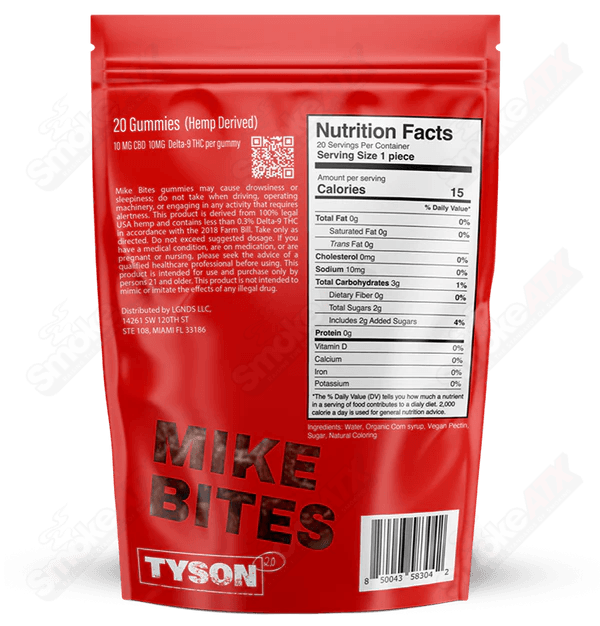 200mg Sour Apple Punch 1:1 D9/CBD  Gummies Tyson 2.0 Mike Bites - Smoke ATX 
