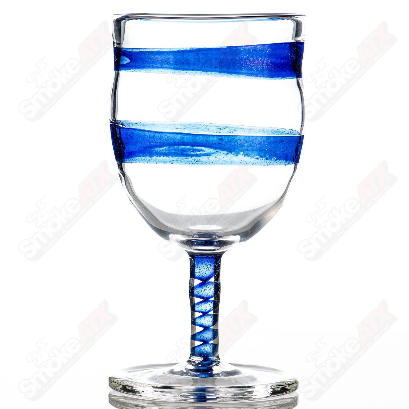 Footed Blue Dichro Spiral Stem Drinking Goblet - Smoke ATX