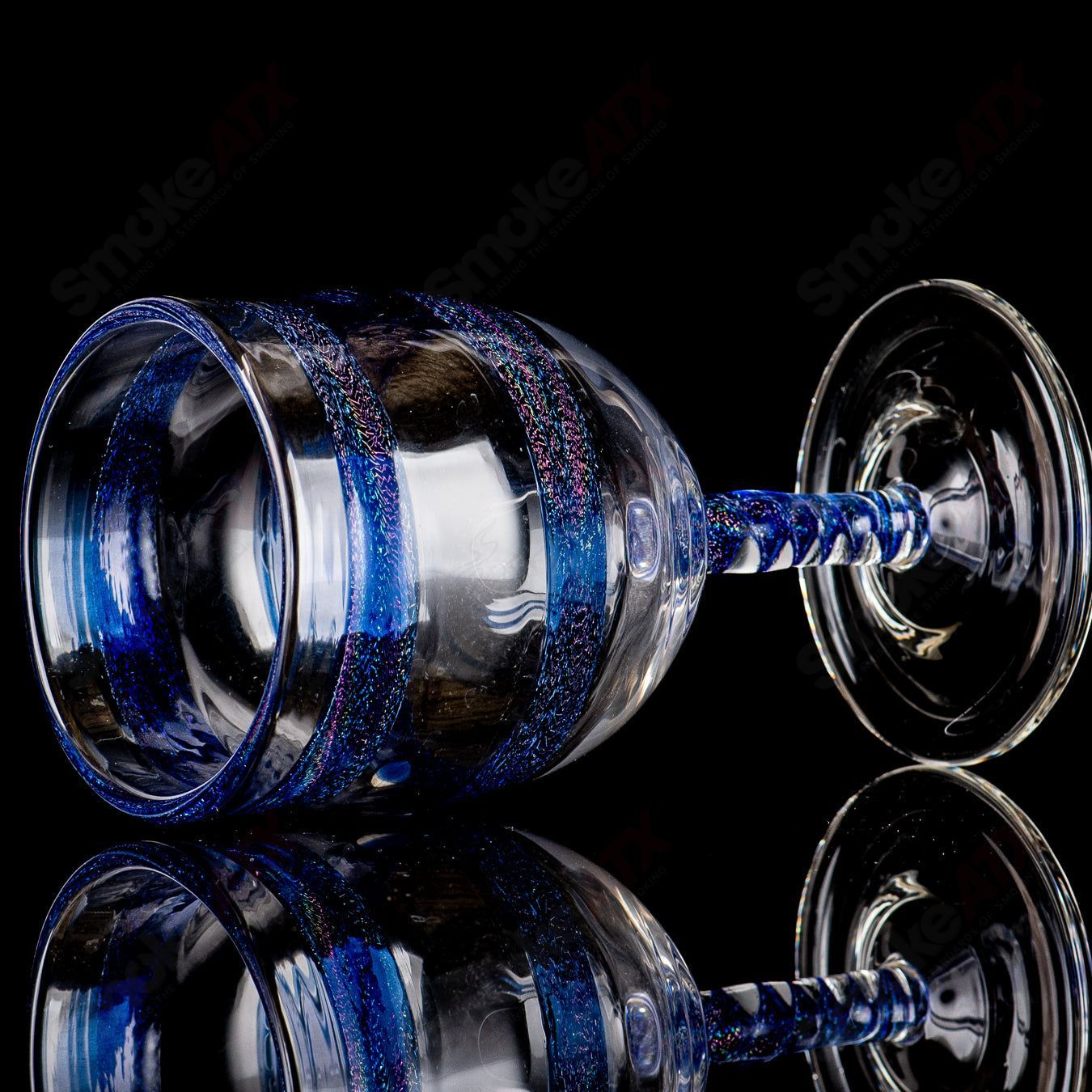 Footed Blue Dichro Spiral Stem Drinking Goblet - Smoke ATX