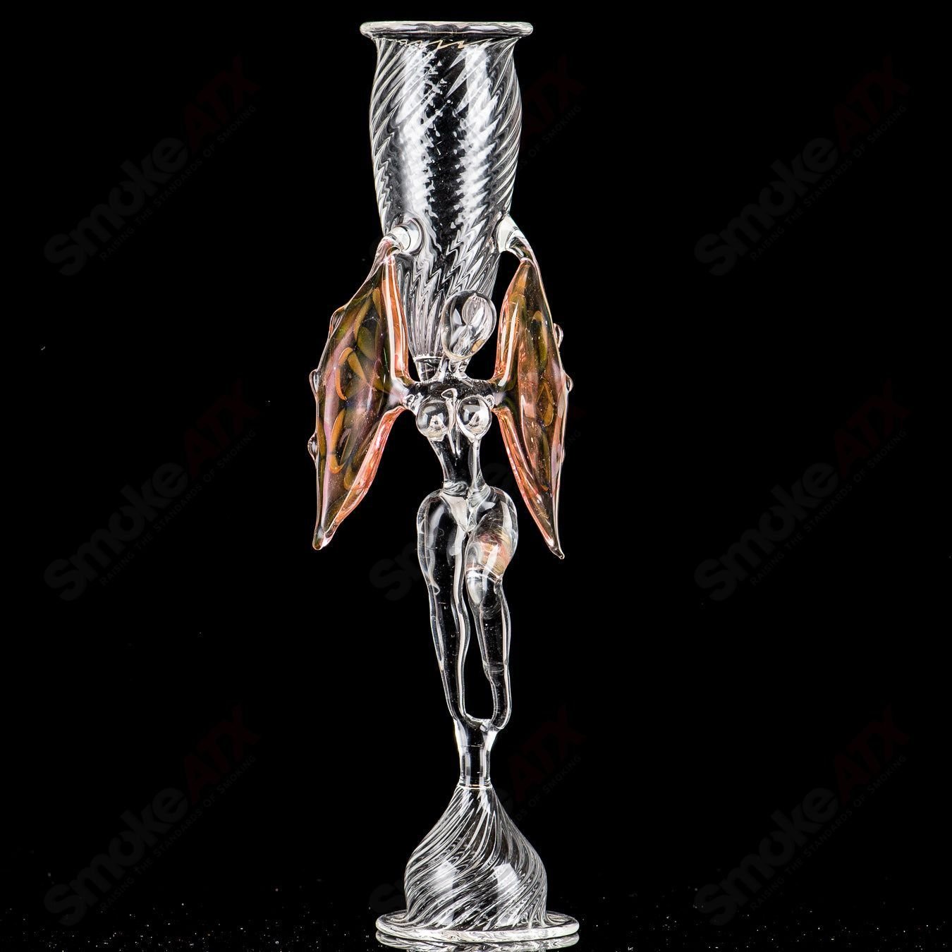 Fumed Scalloped Angel - Figurine Champagne Flute by Indo Glass - Smoke ATX
