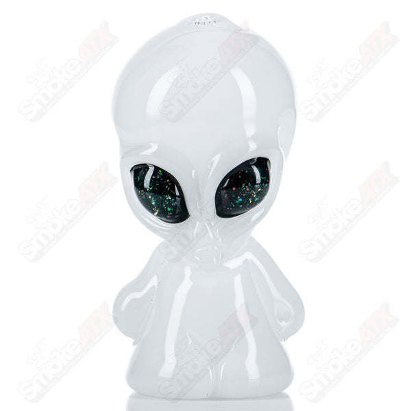 White W/ UV Crushed Opal Eyes Alien Hand Pipe by Ghost Glass - Smoke ATX 