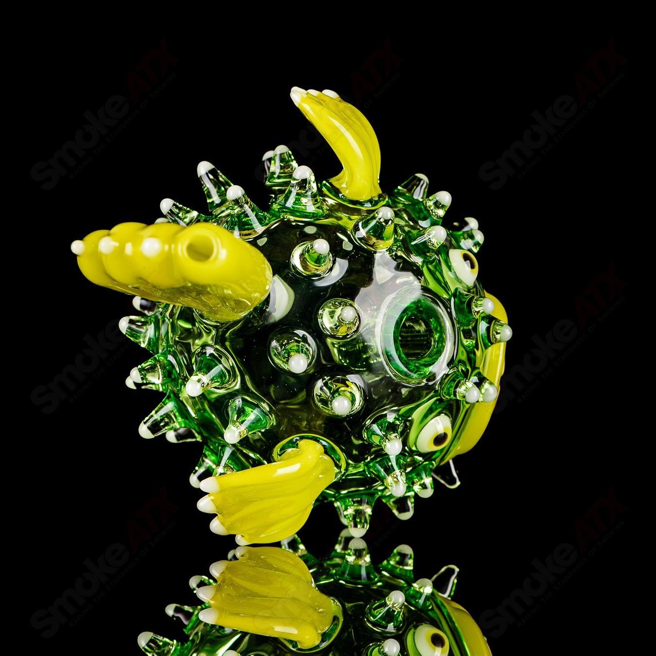 Green Puffer Rig w Glow Accents Chadd Lacy Glass - Smoke ATX