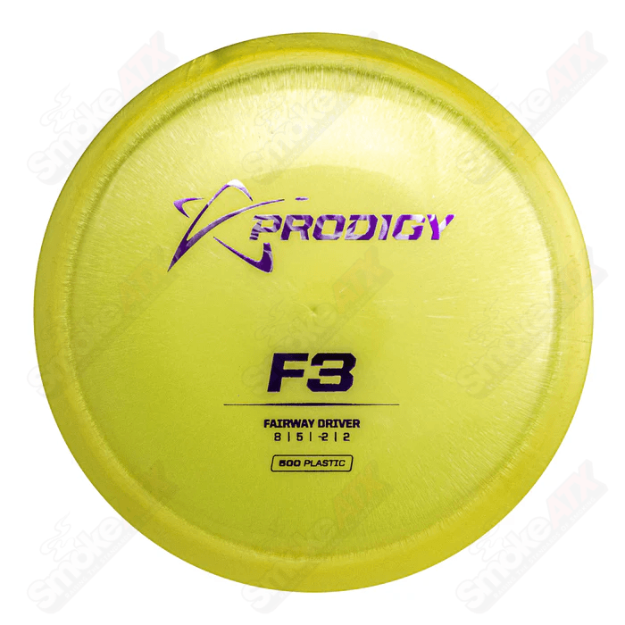 170-176g Yellow F3 Fairway Driver Disc (Ring of Stars) - 500 Plastic Prodigy Disc - Smoke ATX 