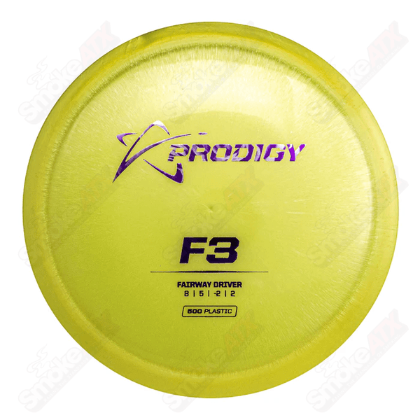 170-176g Yellow F3 Fairway Driver Disc (Ring of Stars) - 500 Plastic Prodigy Disc - Smoke ATX 