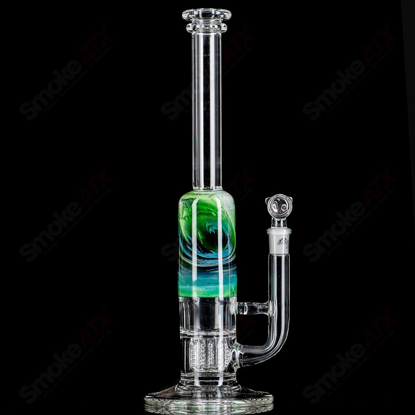 14" Green White Blue Fade Apolocoline Straight Tube w/14m Bowl by Dirty Rico Glass x Nobody Glass