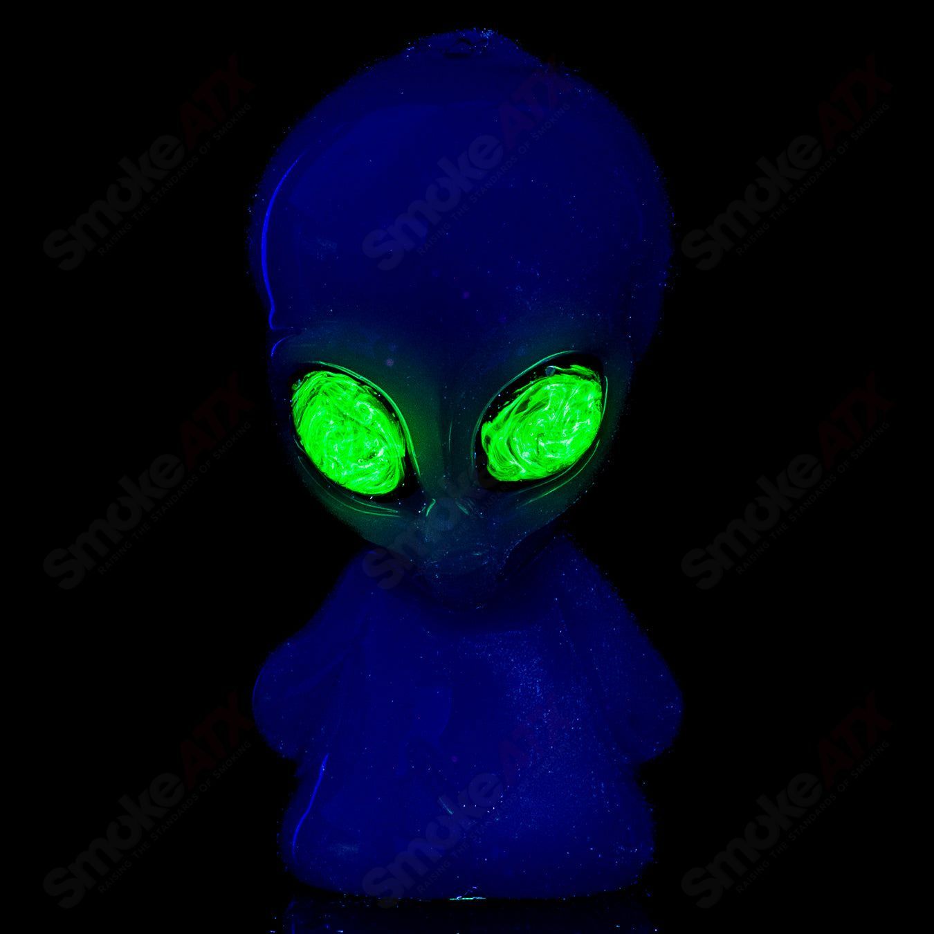 White W/ UV Crushed Opal Eyes Alien Hand Pipe by Ghost Glass - Smoke ATX 