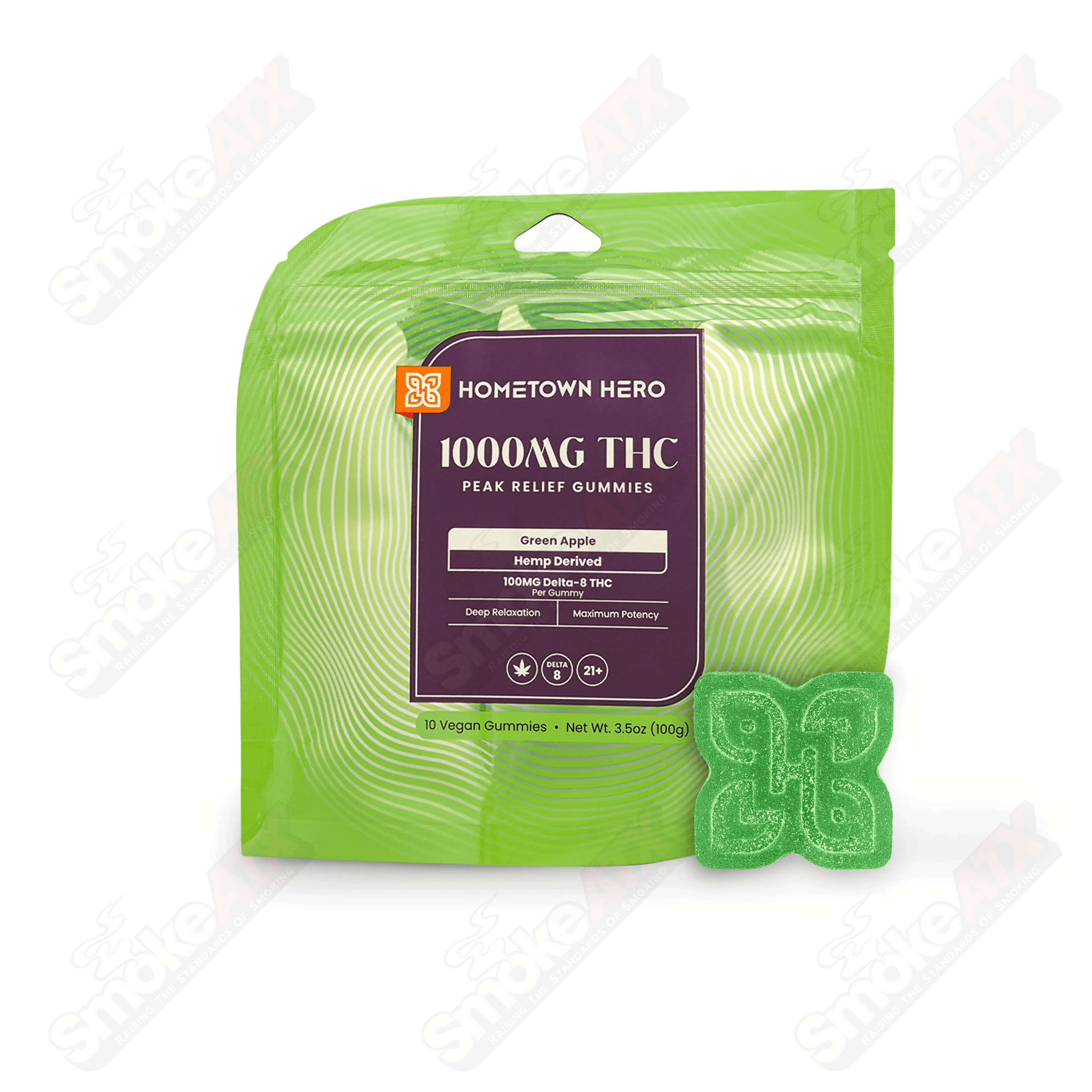 1000mg Green Apple Max Delta 8 Gummies Hometown Hero - Smoke ATX 