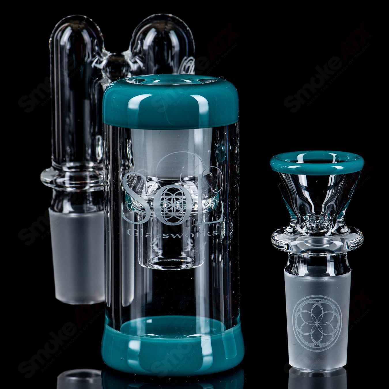 SOL-45 Lace Sphere + DC Set (Opaque Aqua) by SoL Glassworks - Smoke ATX