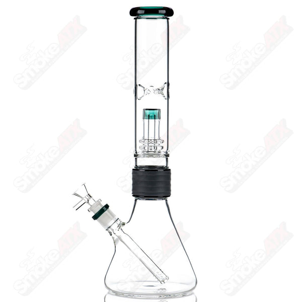 16" Teal Accent Beaker w Gray Silicone Grip Diamond Glass - Smoke ATX