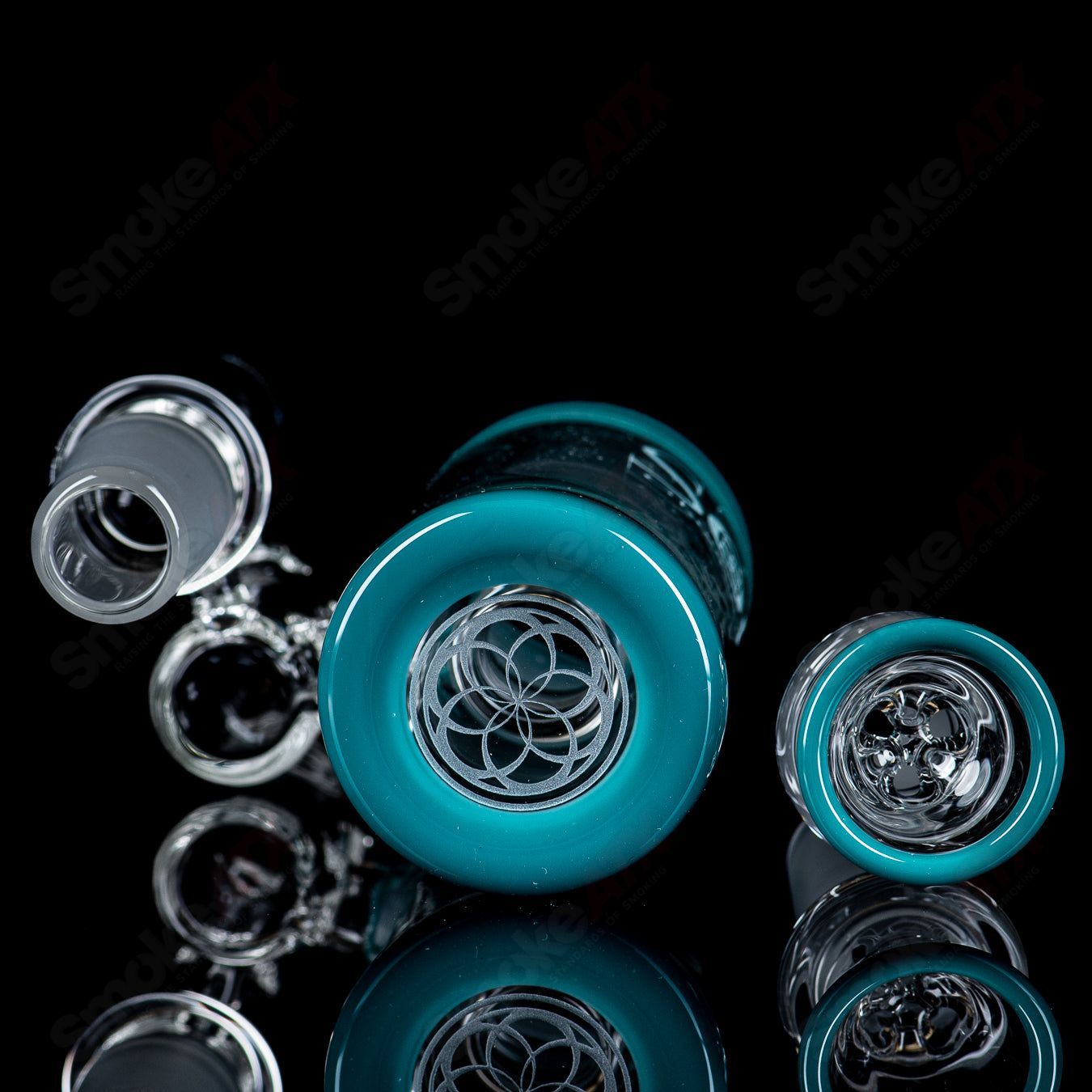 SOL-45 Lace Sphere + DC Set (Opaque Aqua) by SoL Glassworks - Smoke ATX