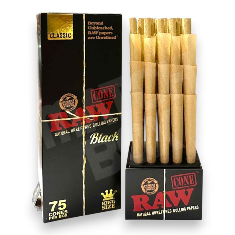 75ct King Size Black Backrolled Classic Cones RAW