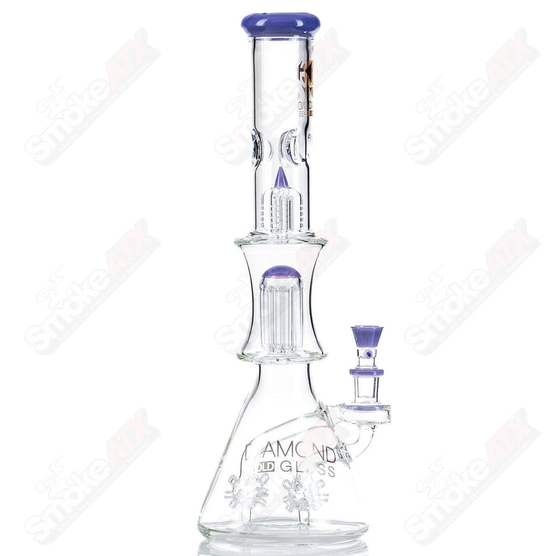 18" Violet Sea Mine Double Tree Beaker Diamond Glass - Smoke ATX 