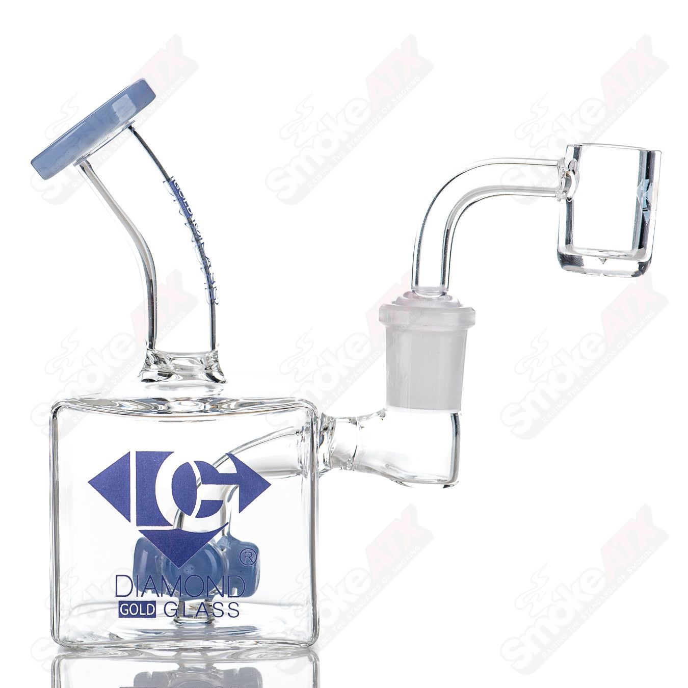 5" Cross Perc Mini Box-Rig Diamond Glass - Smoke ATX