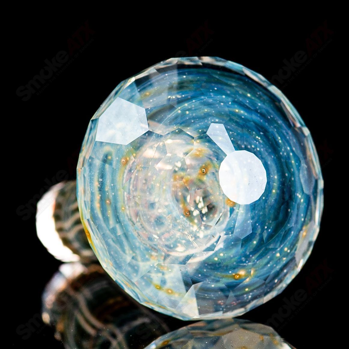 Faceted Ghost Filigrana Mushroom with Wooden Stand by Fatal Facets - Smoke ATX
