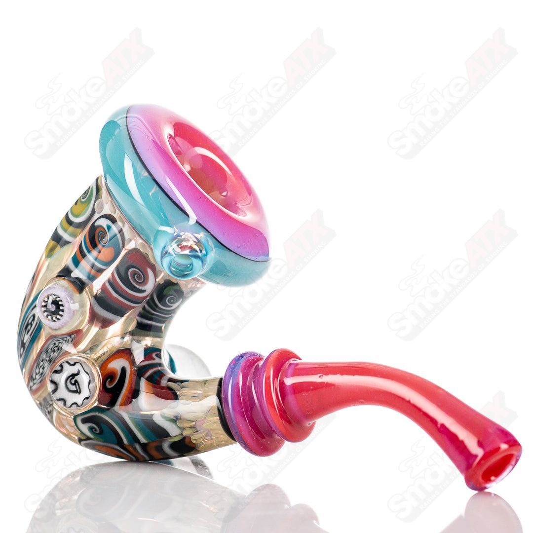 JMass NS Amora Pink Collab Sherlock glass featuring a clear glass design with pink accents and intricate detailing.