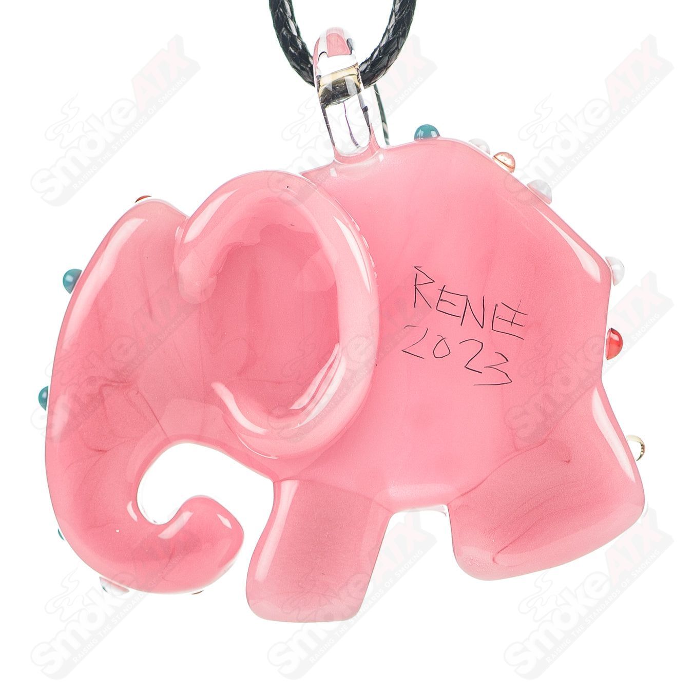 Large Pink Animal Cookie Pendant w UV Dots Renee Patula - Smoke ATX