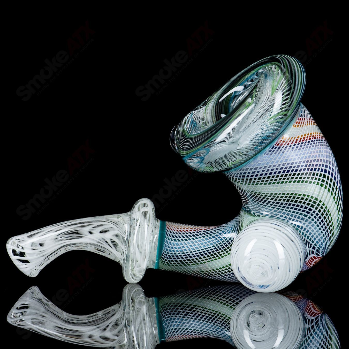 Latticino over Custom Linework Sherlock - by Future Glass & JMass Glass - Smoke ATX