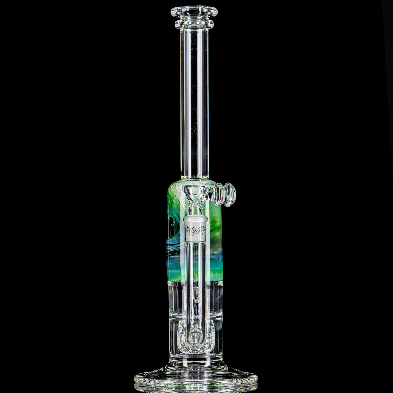 14" Green White Blue Fade Apolocoline Straight Tube w/14m Bowl by Dirty Rico Glass x Nobody Glass